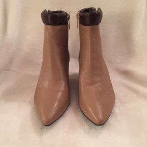 H by Halston Two-tone Leather Wedge Ankle Boots-Kimberly, Tan/Brown, Sz 7.5M,New